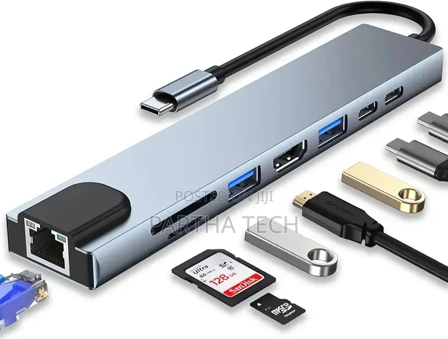8-in-1 USB-C Hub Adapter HDMI, RJ45 Ethernet,USB 3.0 PD Charging