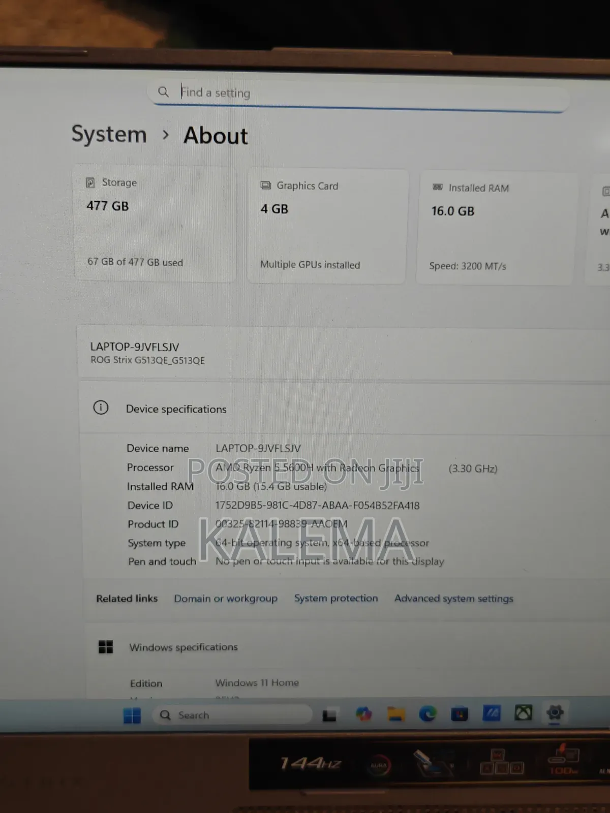 Laptop Asus ROG Strix G15 G512 16GB AMD Ryzen 5 SSD 512GB
