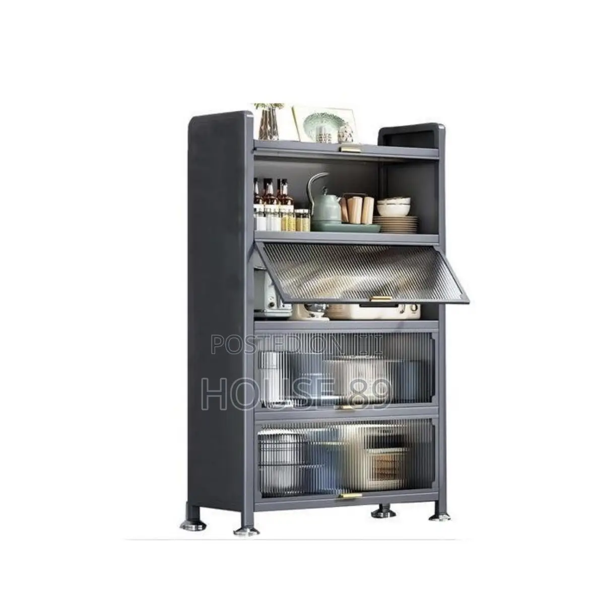 Gray 4-Tier Kitchen Storage Cabinet