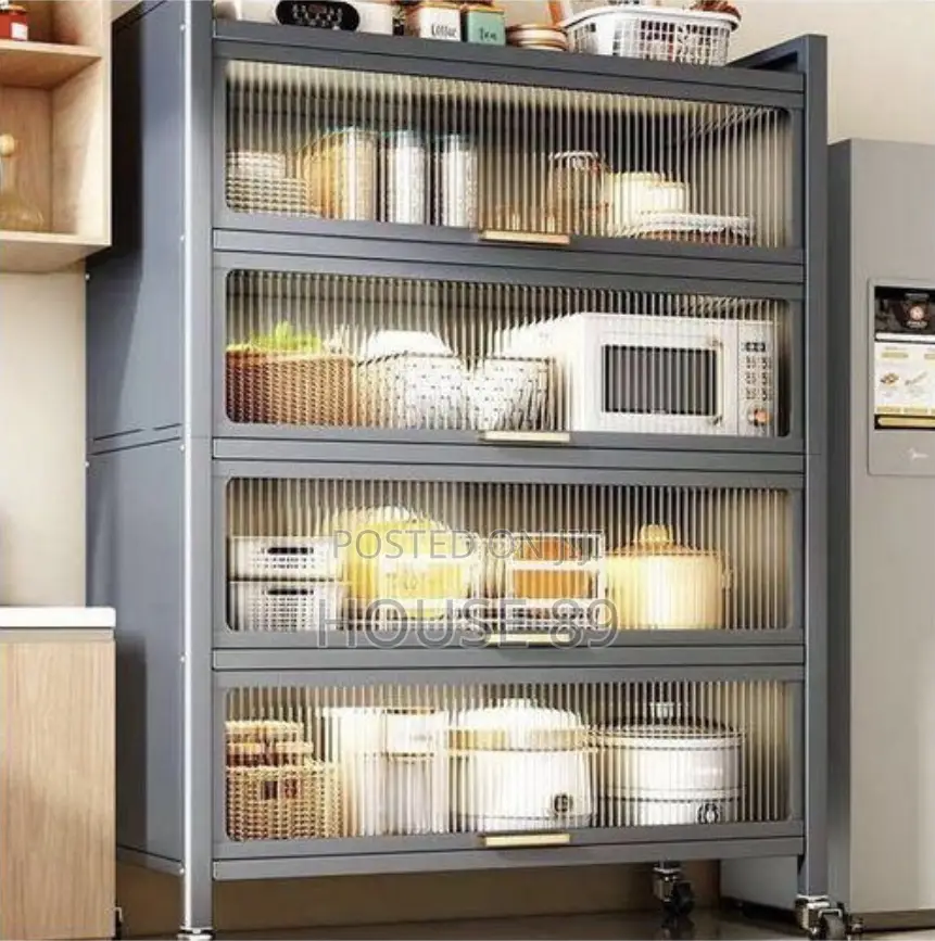 Gray 4-Tier Kitchen Storage Cabinet