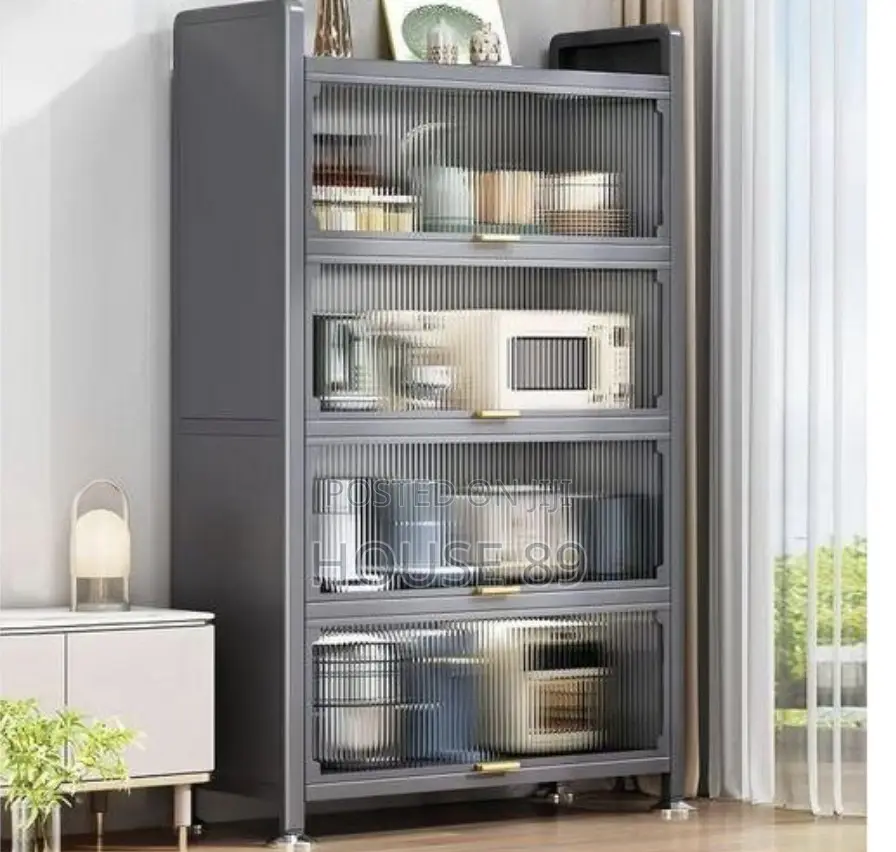 Gray 4-Tier Kitchen Storage Cabinet