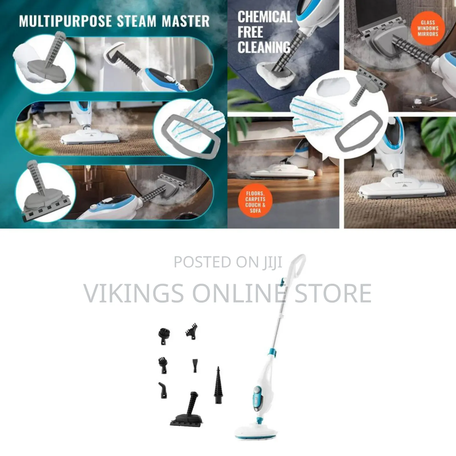 10-in-1 Multi-Use Steam Mop 1500W – 0.35L Water Tank – 180° 90°