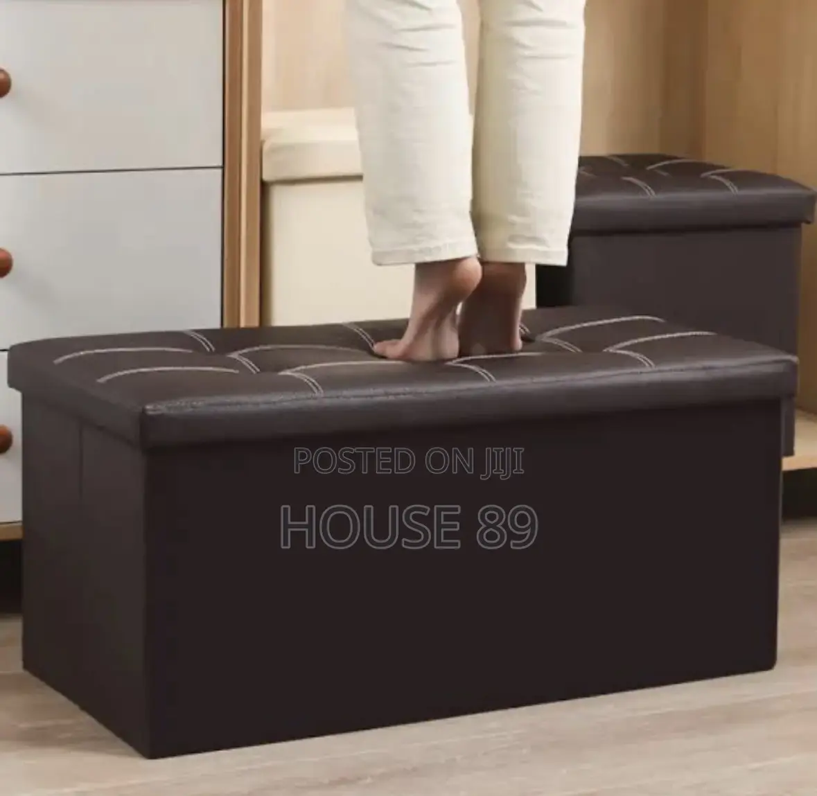 Tufted Faux Leather Storage Ottoman Bench