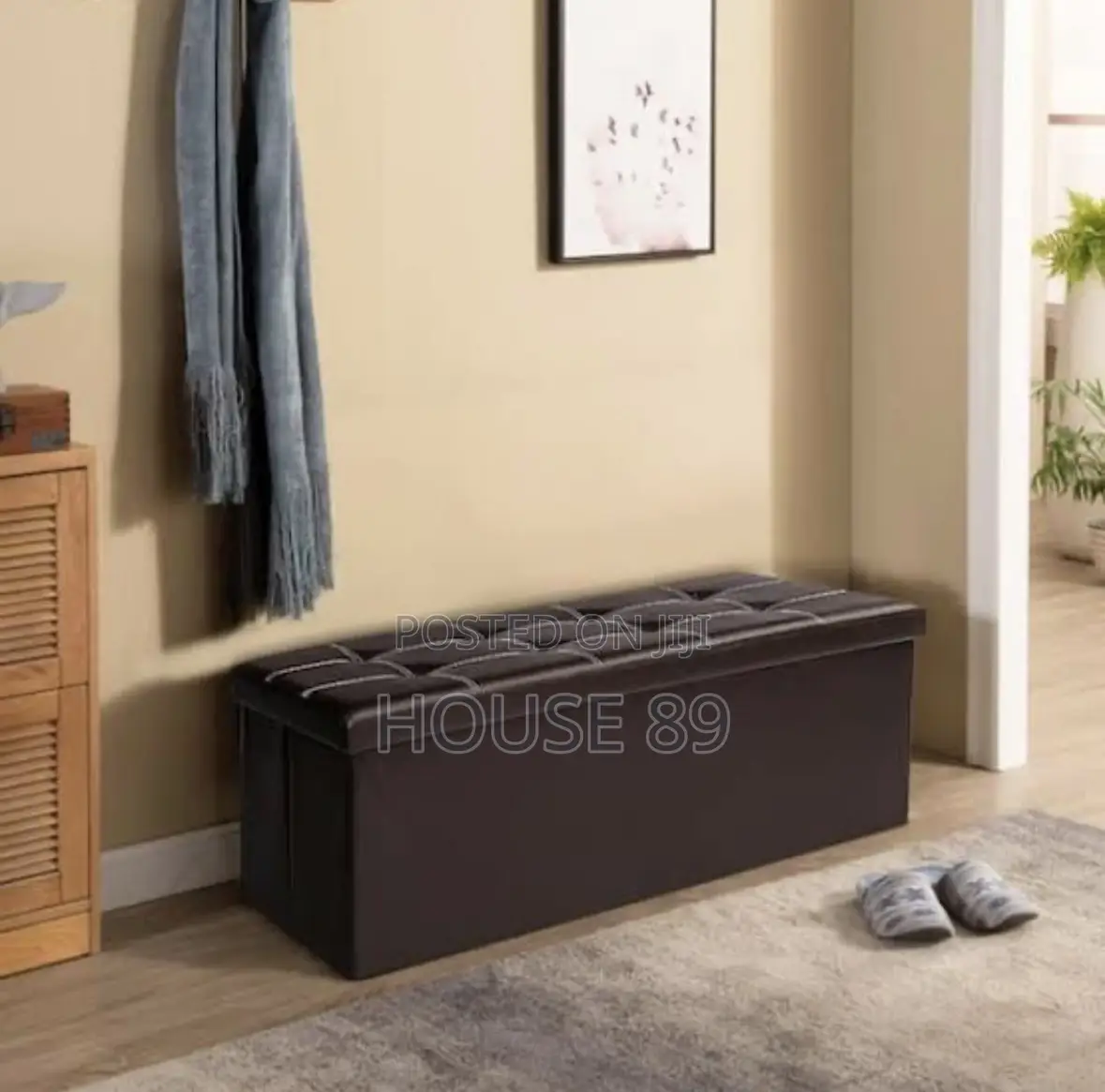 Tufted Faux Leather Storage Ottoman Bench