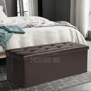 Tufted Faux Leather Storage Ottoman Bench
