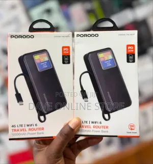 Porodo 4G LTE WiFi 6 Travel Router With a 10000mAh Power Bank