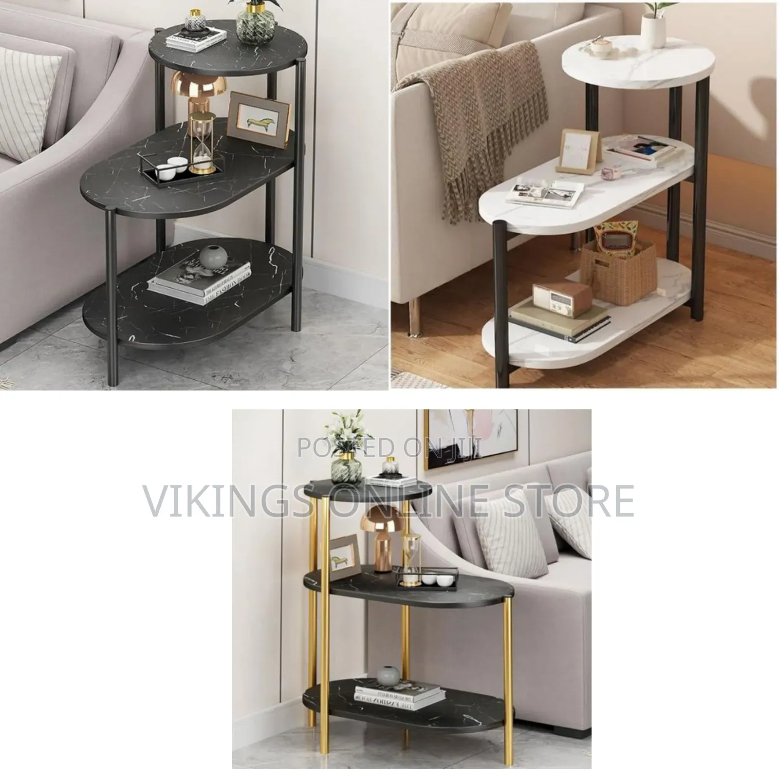Narrow Nightstand 3 Tiers Faux Storage Marble-Style Small Spaces