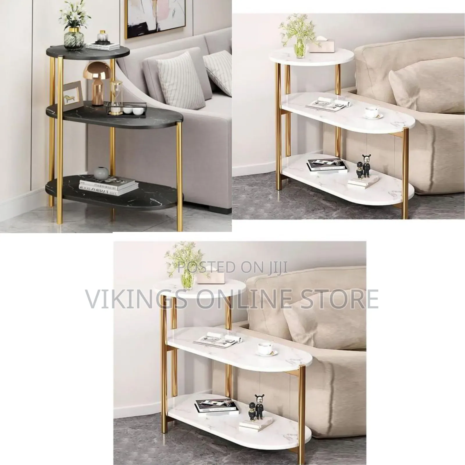 Narrow Nightstand 3 Tiers Faux Storage Marble-Style Small Spaces