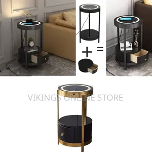 Gold Smart Led Nightstand With Drawers,14in Sofa Round Unique Accent