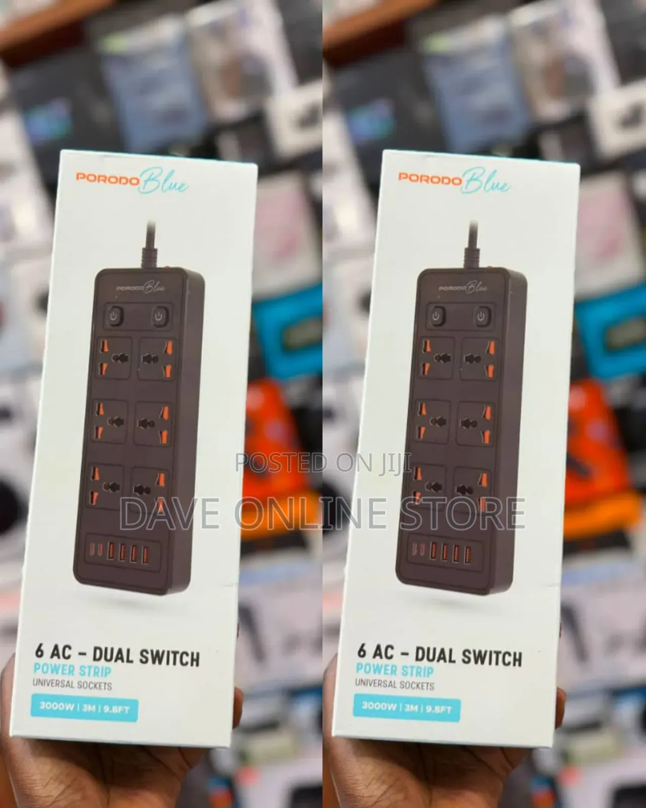 Porodo Blue 6 AC - Dual Switch Power Strip