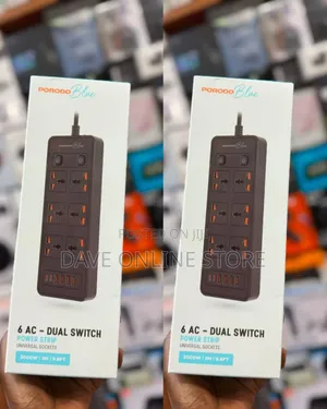 Porodo Blue 6 AC - Dual Switch Power Strip