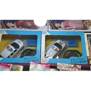 Toy Police Car Set With a White Vehicle and Steering Wheel Controller