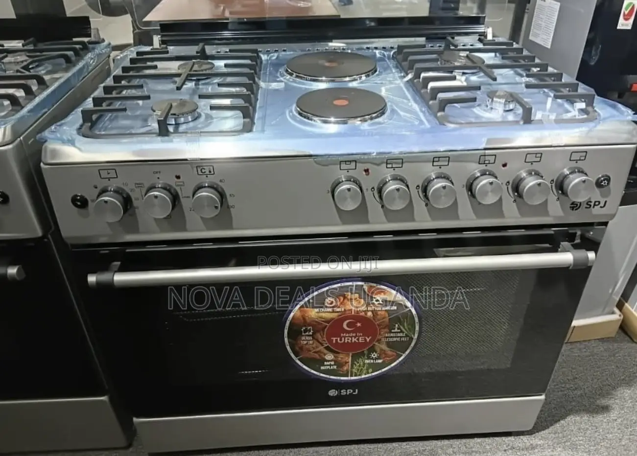 SPJ 90×60cm Cooker 4 Gas Burners + 2 Electric Plates Grill Rotisserie