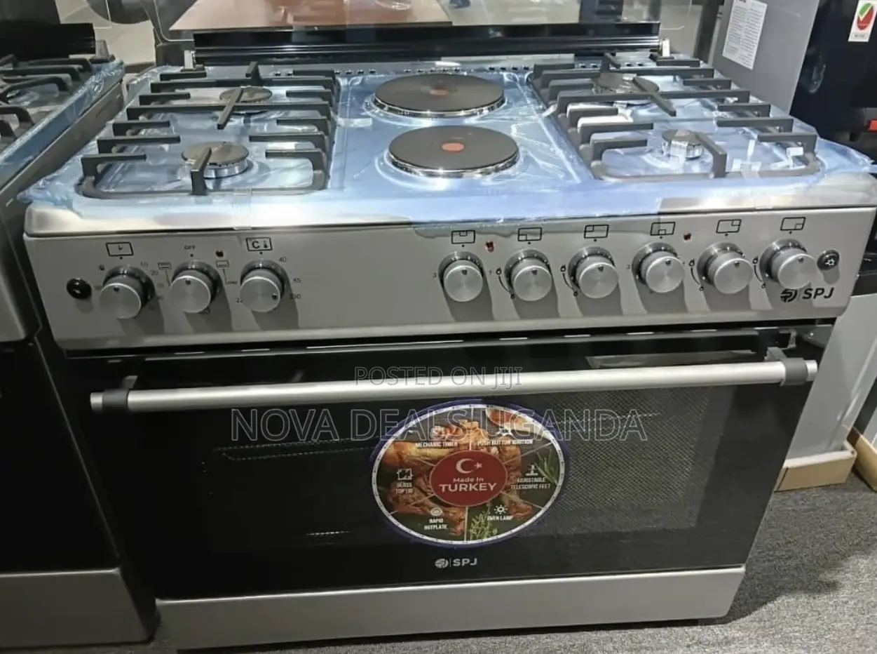 SPJ 90×60cm Cooker 4 Gas Burners + 2 Electric Plates Grill Rotisserie