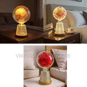 Lamp With Eternal Preserved Rose Flower in Resin Ball Glass Dome