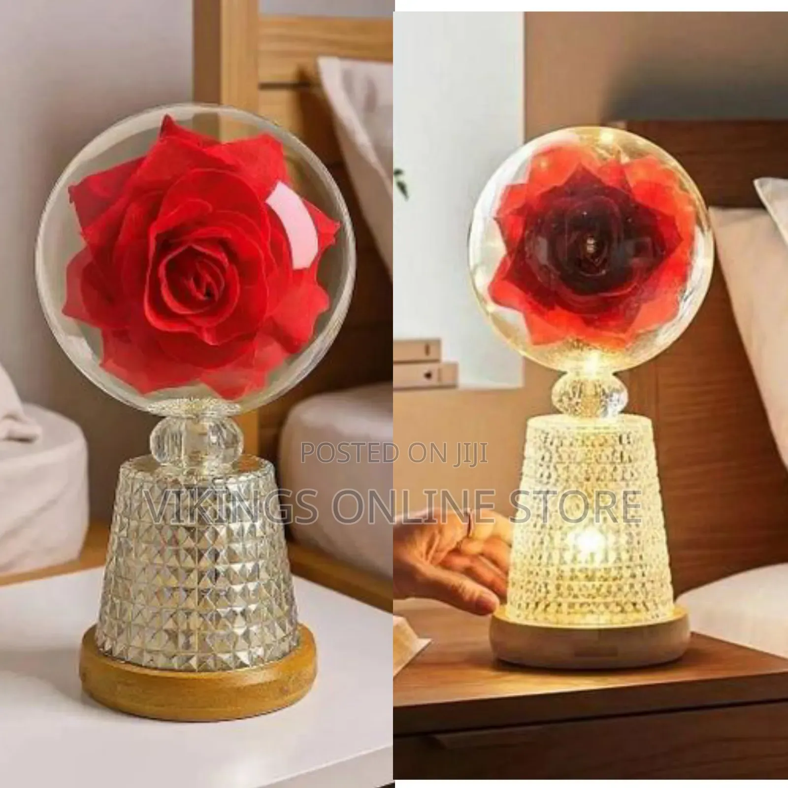 Lamp With Eternal Preserved Rose Flower in Resin Ball Glass Dome