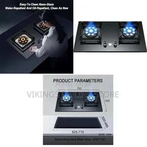 Gas Hob Black 75CM Embedded Gas Stove With 9 Cavity Wok 2 Burners