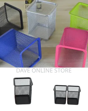 Metal Pen Pot Square Mesh Pencil Holder Container