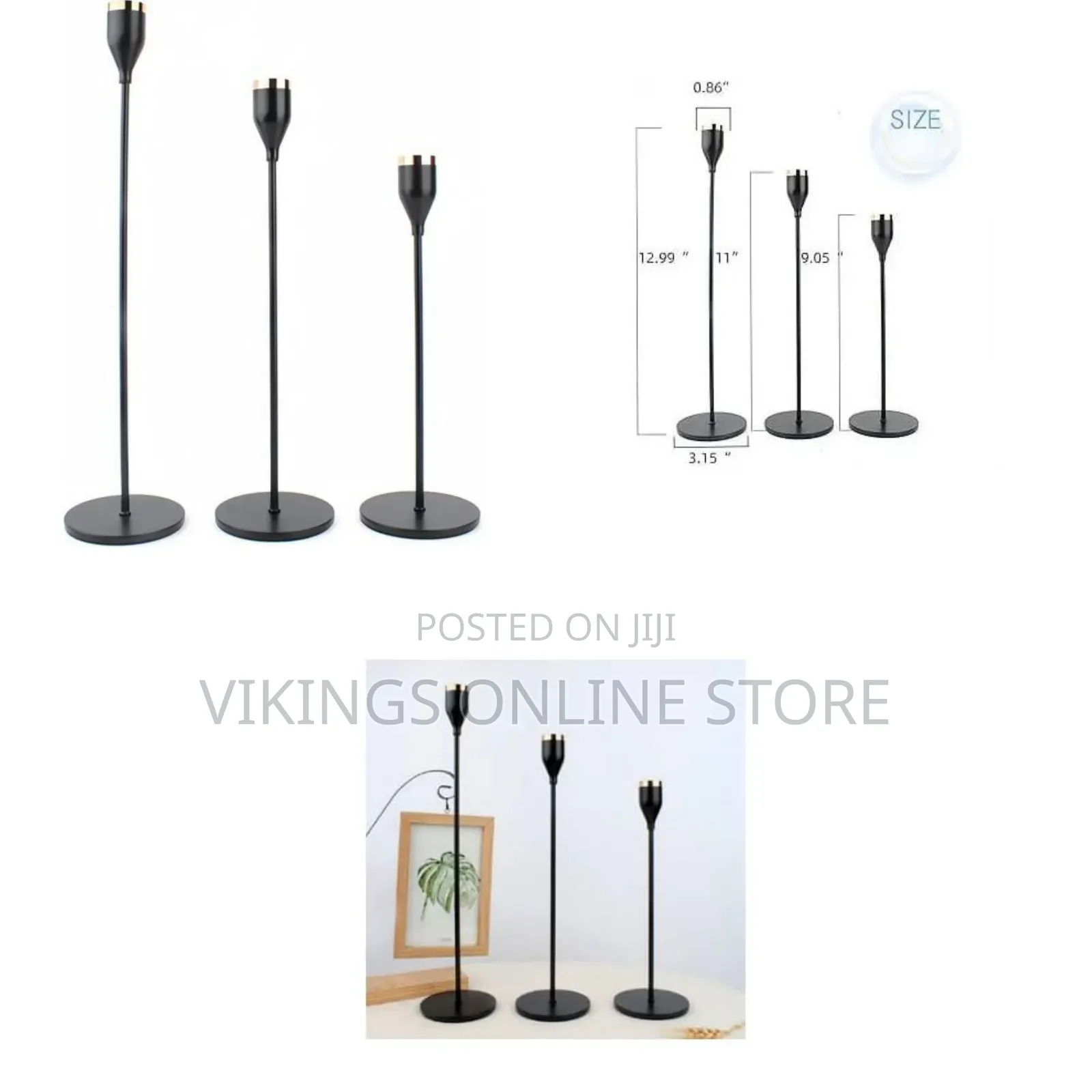 Candlestick Holders for Dining Room Table 3 Set, 9"x11"x13" Iron