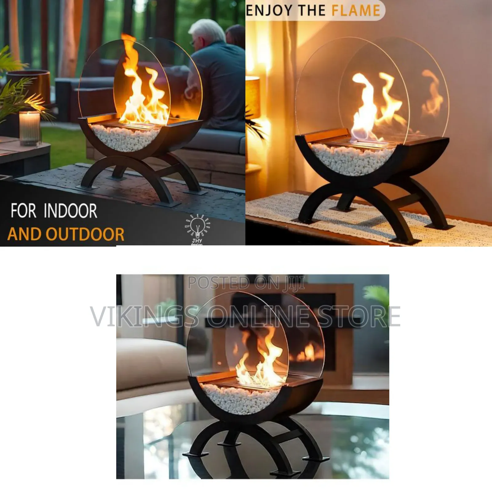 Round Glass Large Tabletop Fireplace 19" H Portable Fire Bowl Pot