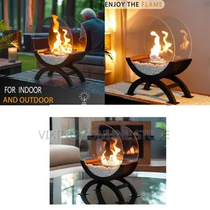 Round Glass Large Tabletop Fireplace 19" H Portable Fire Bowl Pot