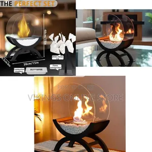 Round Glass Large Tabletop Fireplace 19" H Portable Fire Bowl Pot