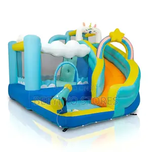 Unicorn Rainbow Theme Inflatable Bouncy Castle With Slide Pool