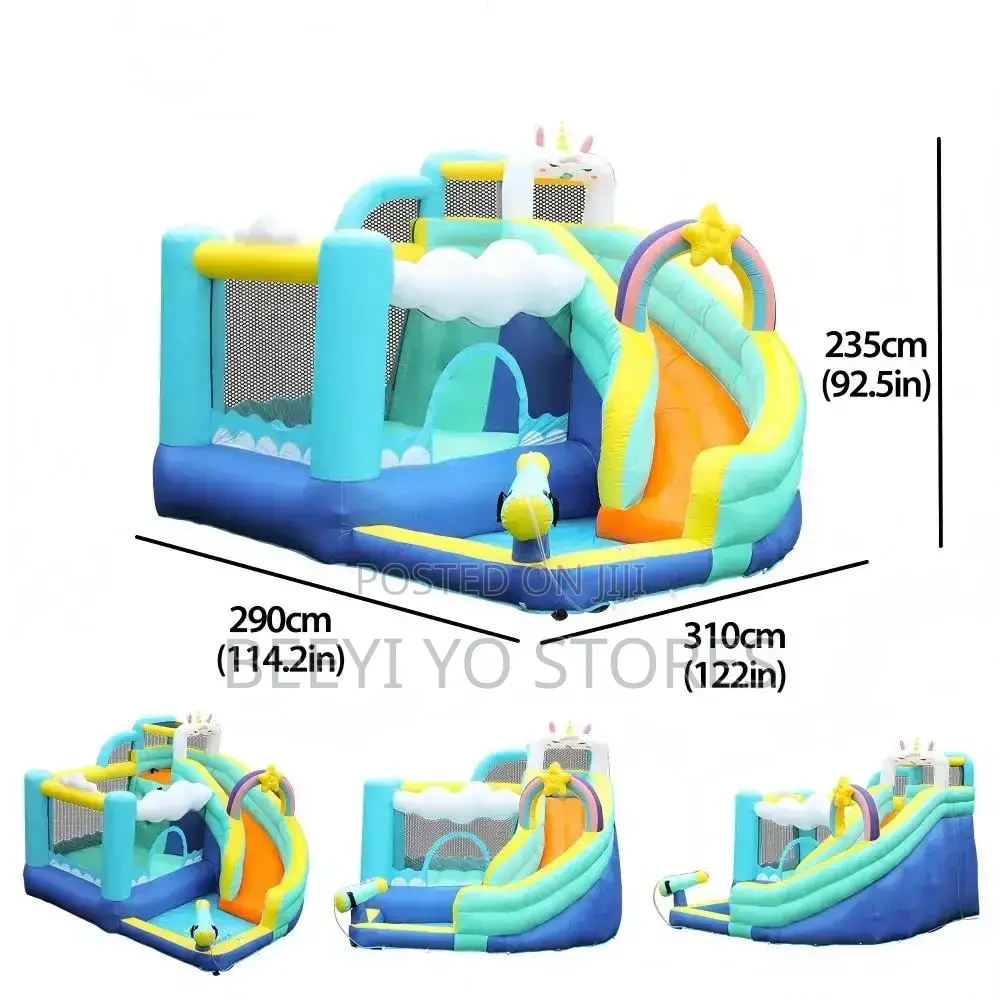 Unicorn Rainbow Theme Inflatable Bouncy Castle With Slide Pool