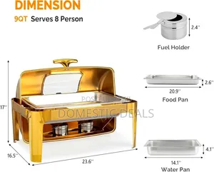 9 Quart Gold Stainless Steel Chafing Dish Buffet Set,