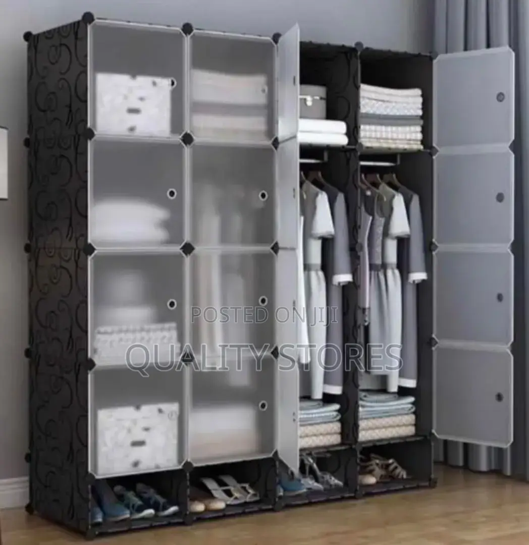 Four Column Plastic Closet With Double Hanging Rail Back