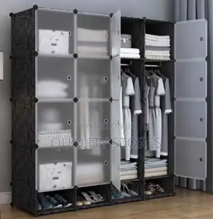 Four Column Plastic Closet With Double Hanging Rail Back