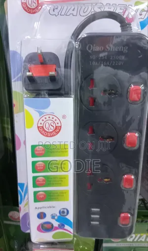 4-Way Extension Socket With Individual Red Switches, 2500W at 220V,16A