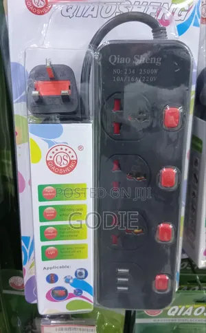 4-Way Extension Socket With Individual Red Switches, 2500W at 220V,16A