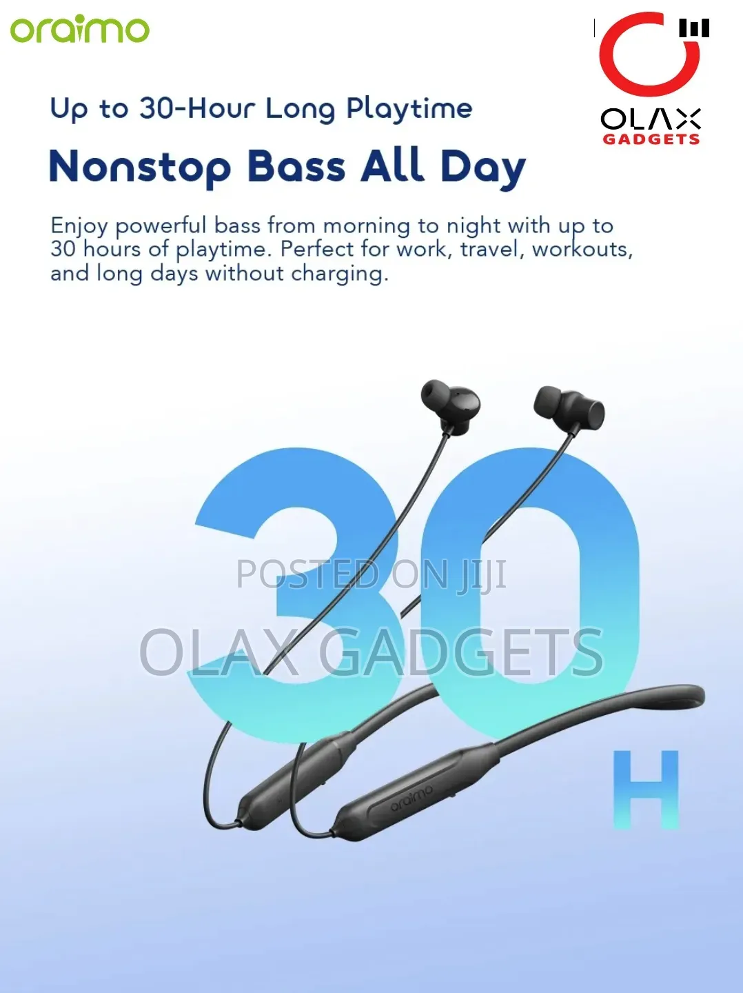 Oraimo Necklace Neo Wireless Neckband - Heavy Bass, 30hrs Battery
