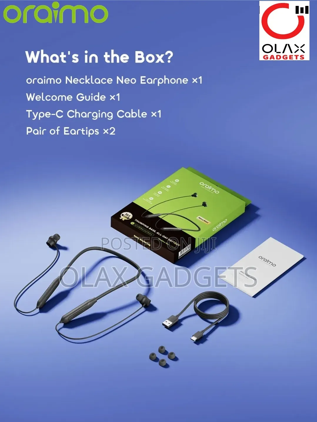 Oraimo Necklace Neo Wireless Neckband - Heavy Bass, 30hrs Battery