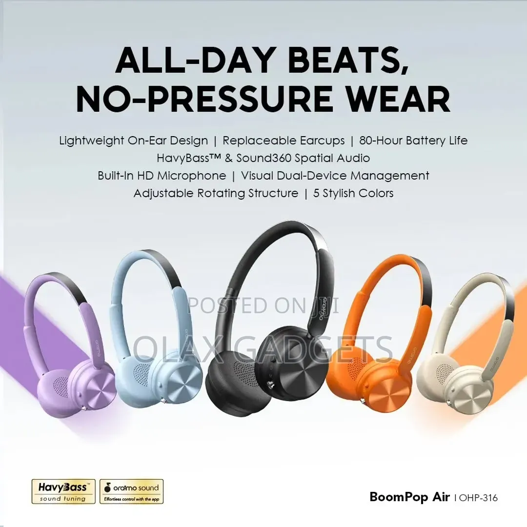 Brand New Oraimo BoomPop Air - 80Hr Battery Wireless Headphones