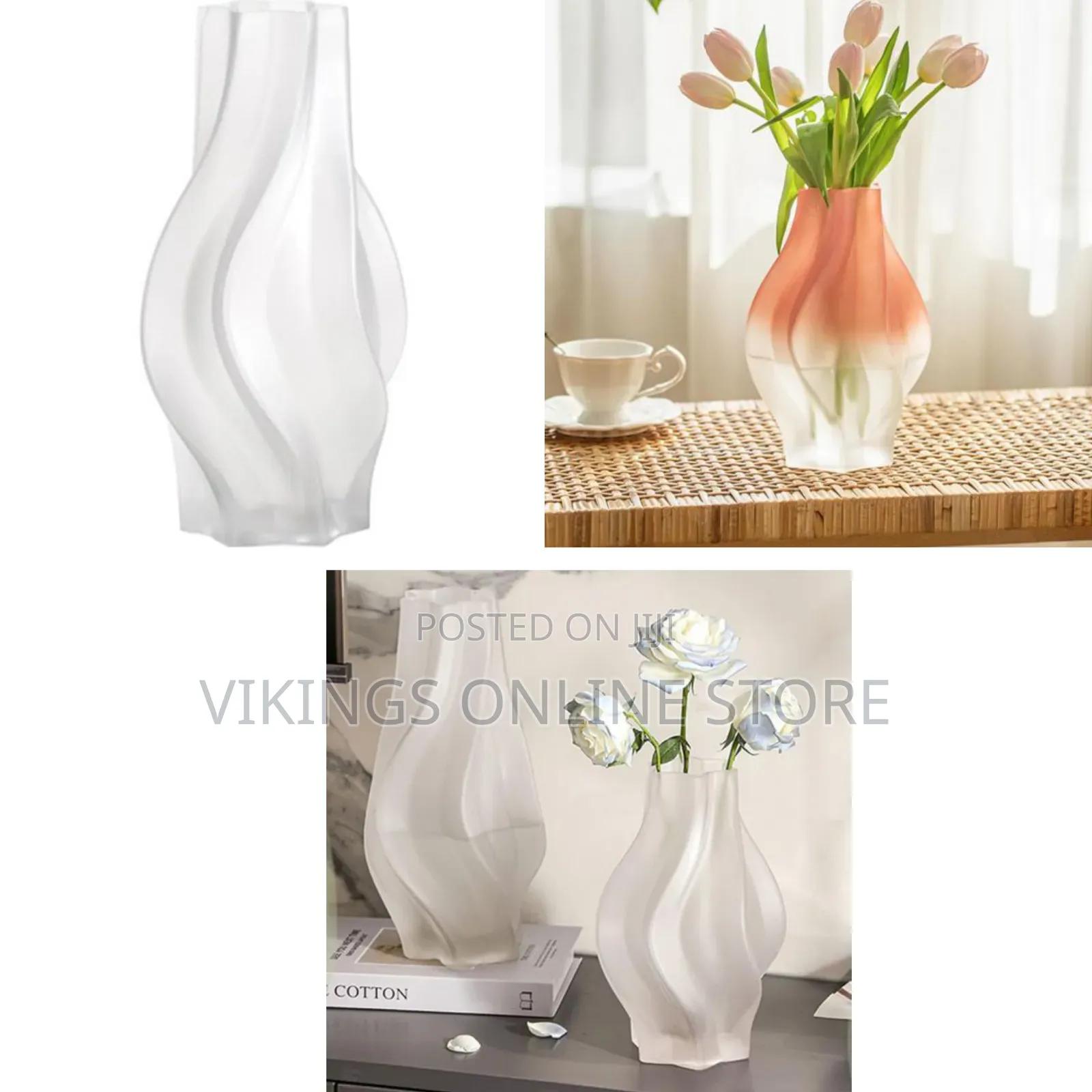 Modern Art Twists Ceramic Flower Vase, Irregular Shaped Clear Glass