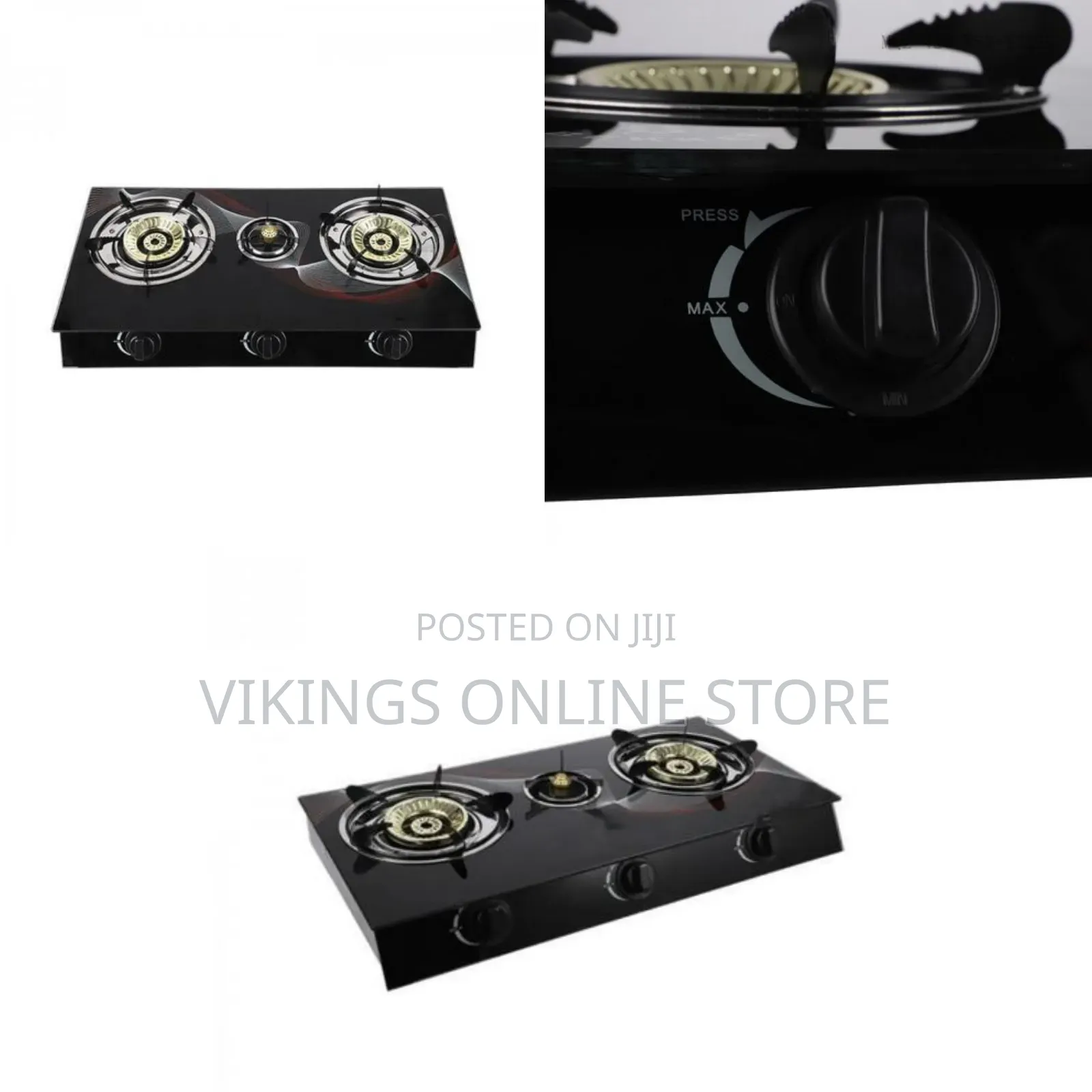 Deluxe 3-Burner Glass Gas Stove With Electronic Ignition Split Furnce
