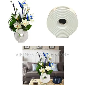 Ceramic Hollow Donut Flower Vase Set of 2, Off White Vases for Decor