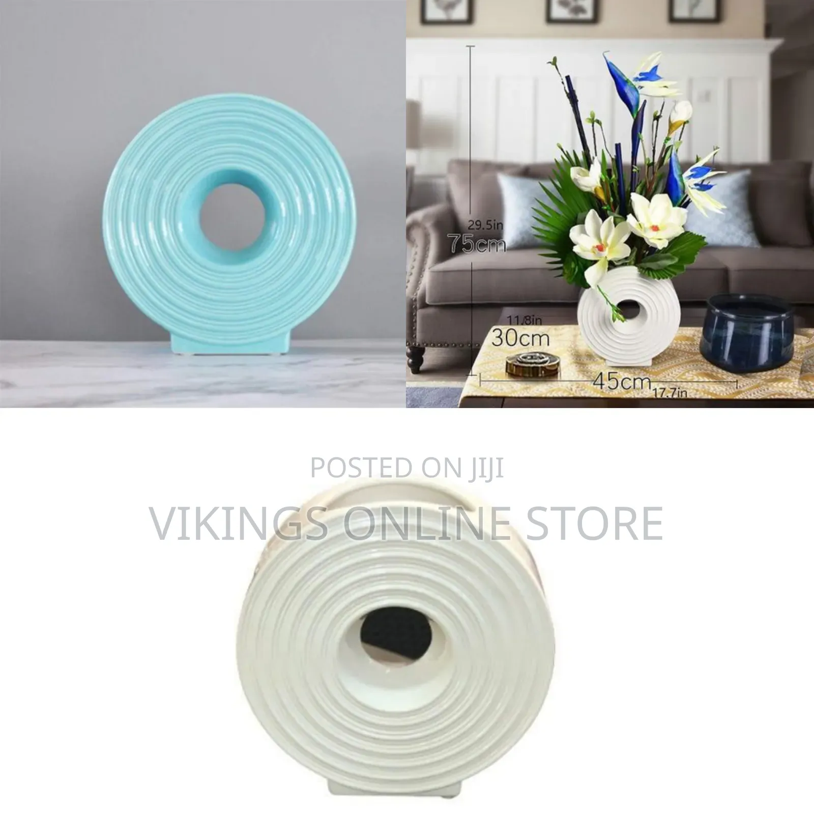 Ceramic Hollow Donut Flower Vase Set of 2, Off White Vases for Decor