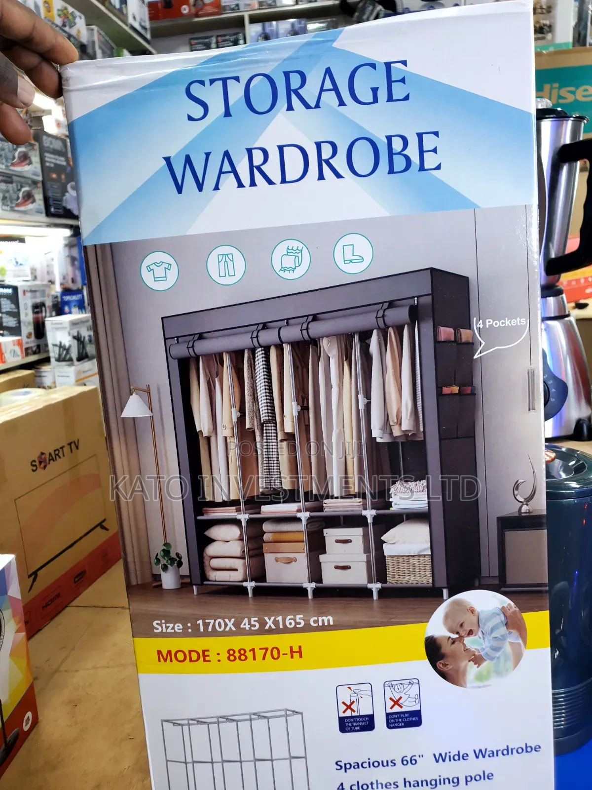 4 Coloum Storage Wardrobe With 4 Hanging Clothes Poles