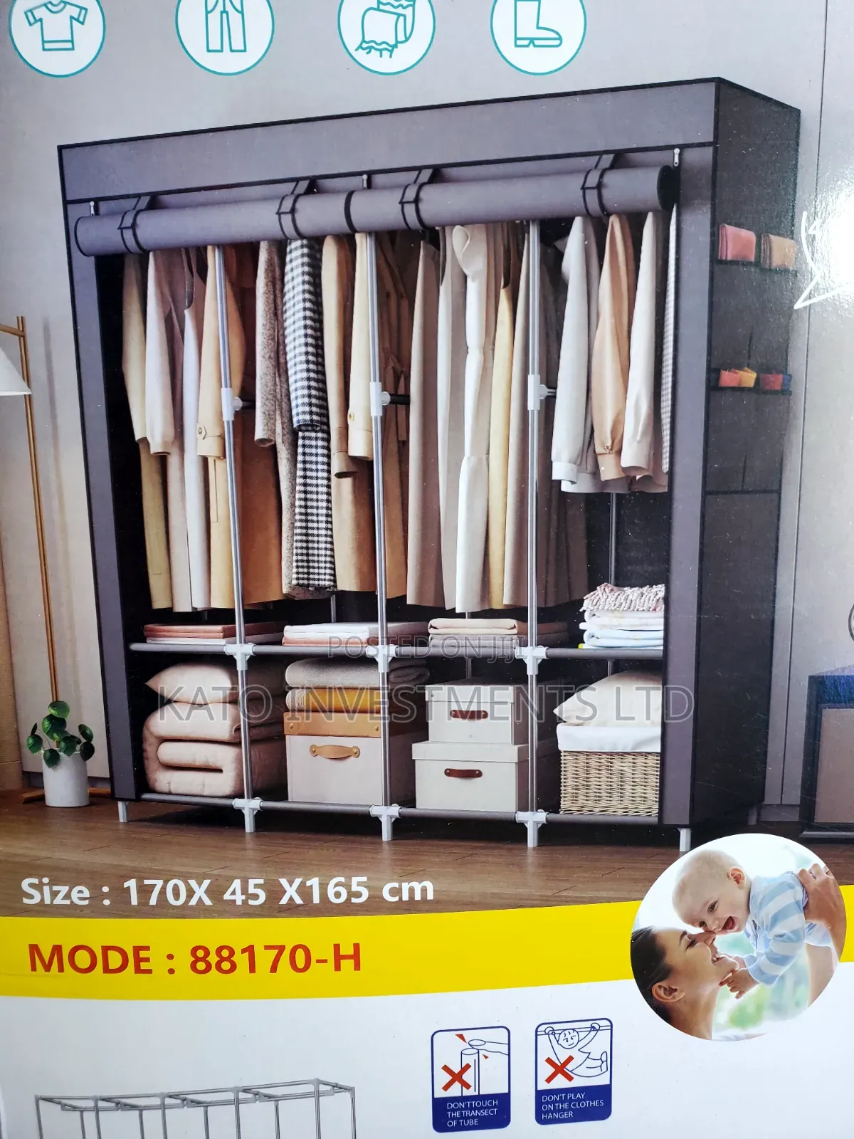 4 Coloum Storage Wardrobe With 4 Hanging Clothes Poles