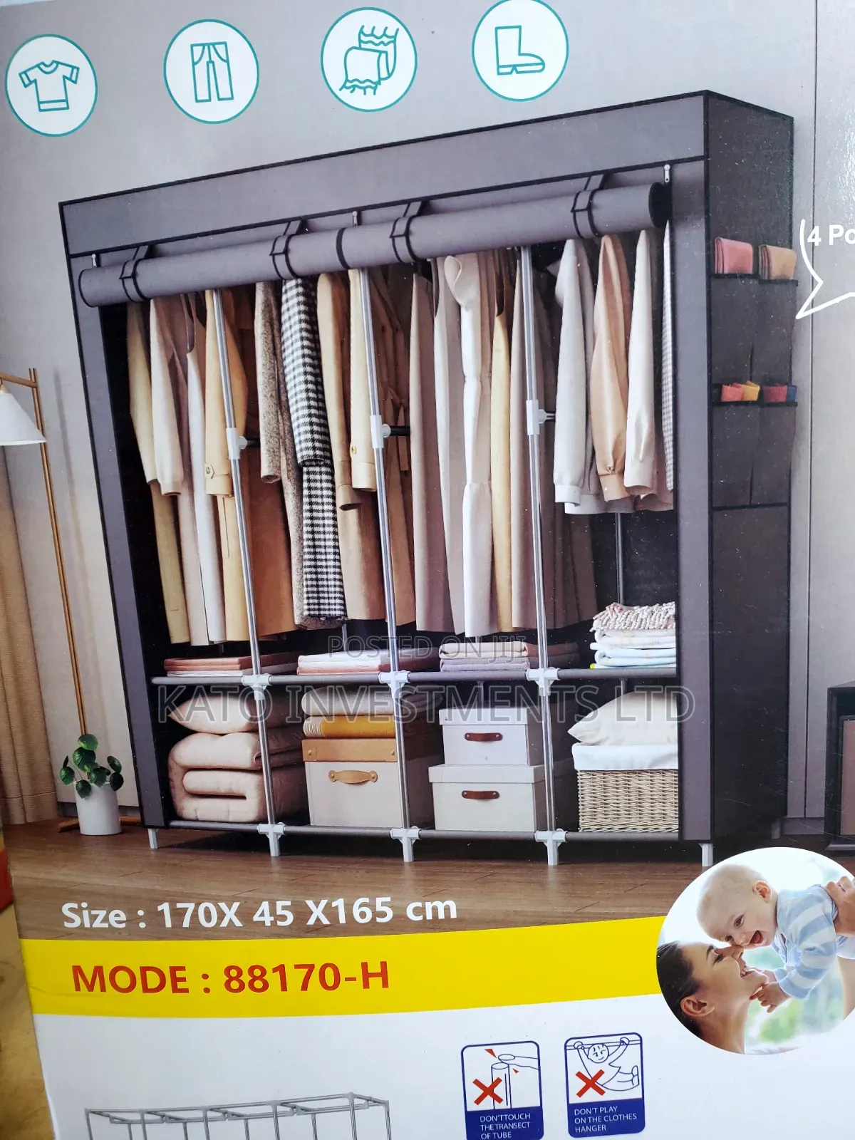 4 Coloum Storage Wardrobe With 4 Hanging Clothes Poles