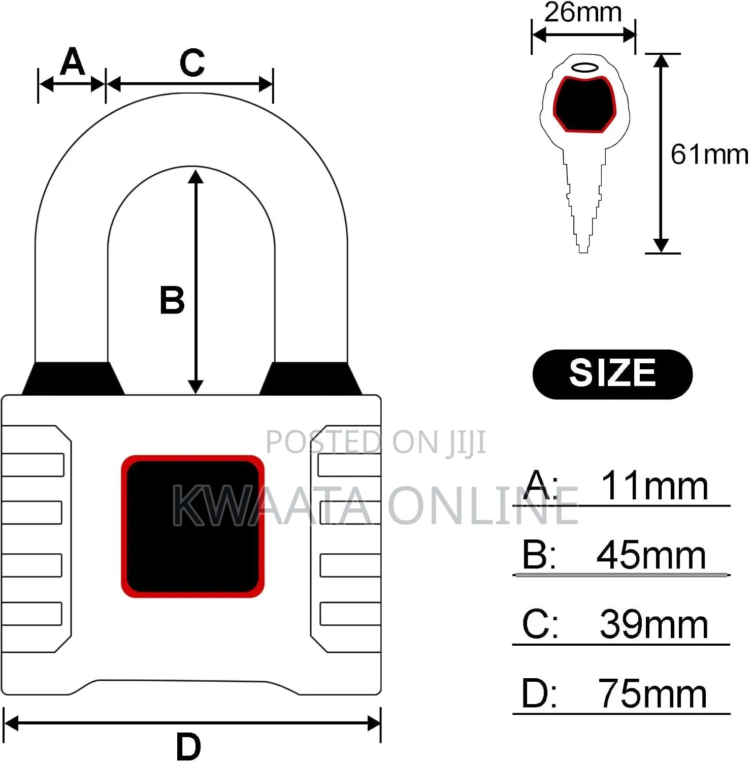 75mm Heavy Duty Lock Steel Warded Padlock Copper Lock Core With 4 Keys