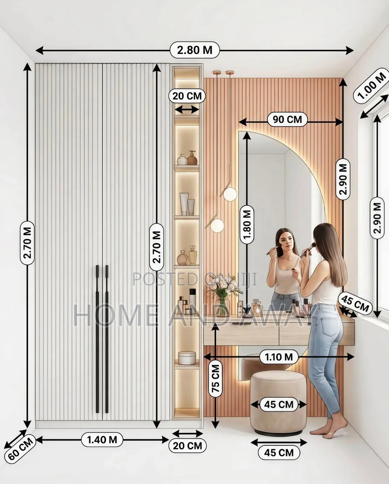 Wardrobes With Dressing Mirror Vanity in Any Colour From 2,800,000/-