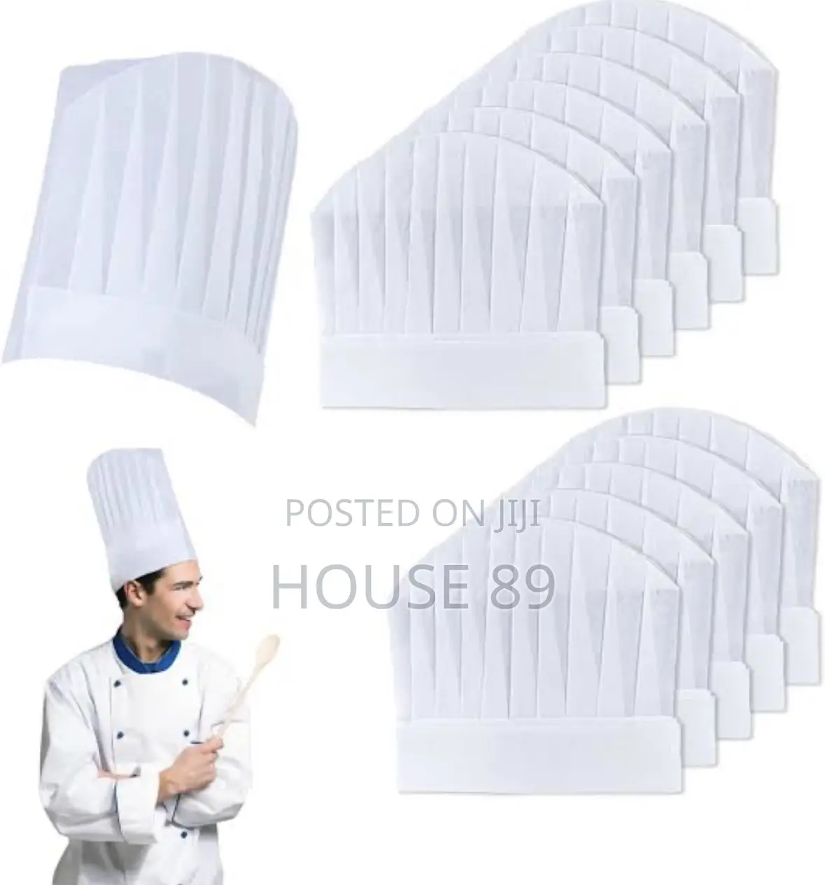 50 Piece Disposable White Non-Woven Chef Hats
