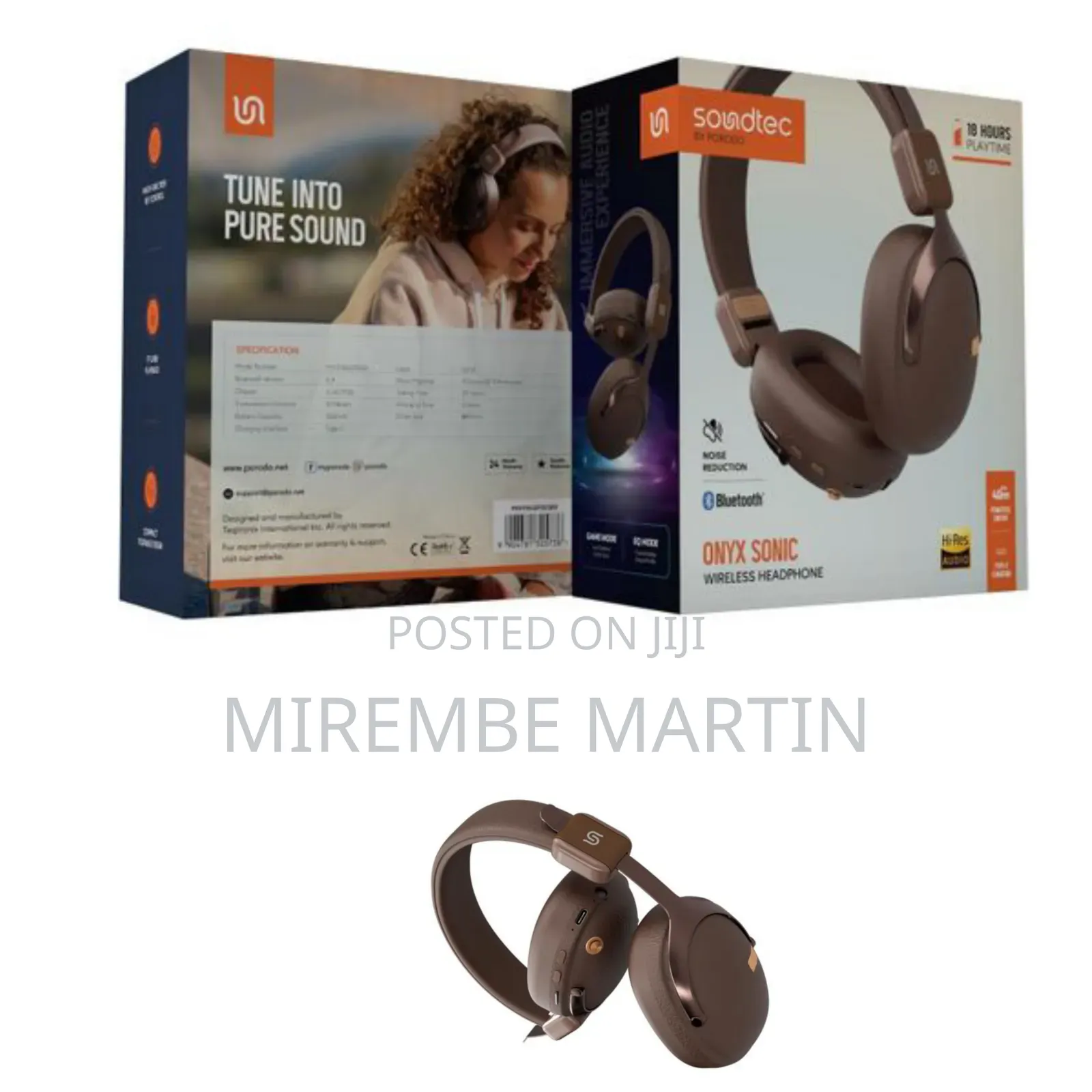 Porodo Onyx Sonic Wireless Headphone, Bluetooth V5.4, Hi-Res Audio,