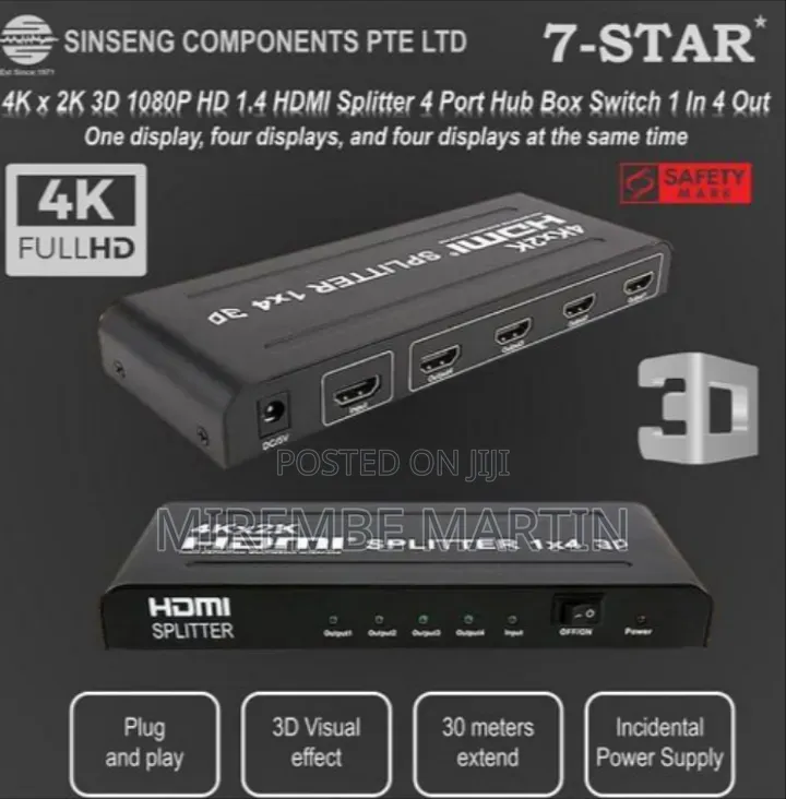  Hdmi Splitter Supports Uhd, Hdcp1.4, 3d, 1080p, Compatible