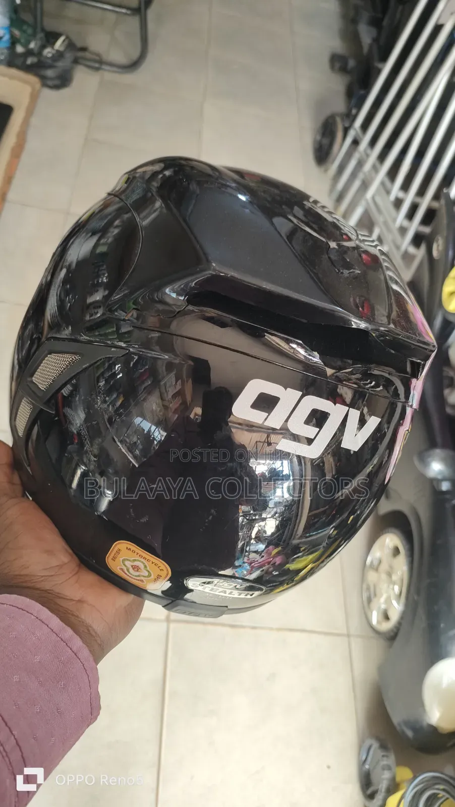 UK Used AGV Motorcycle Helmet in Glossy Black.