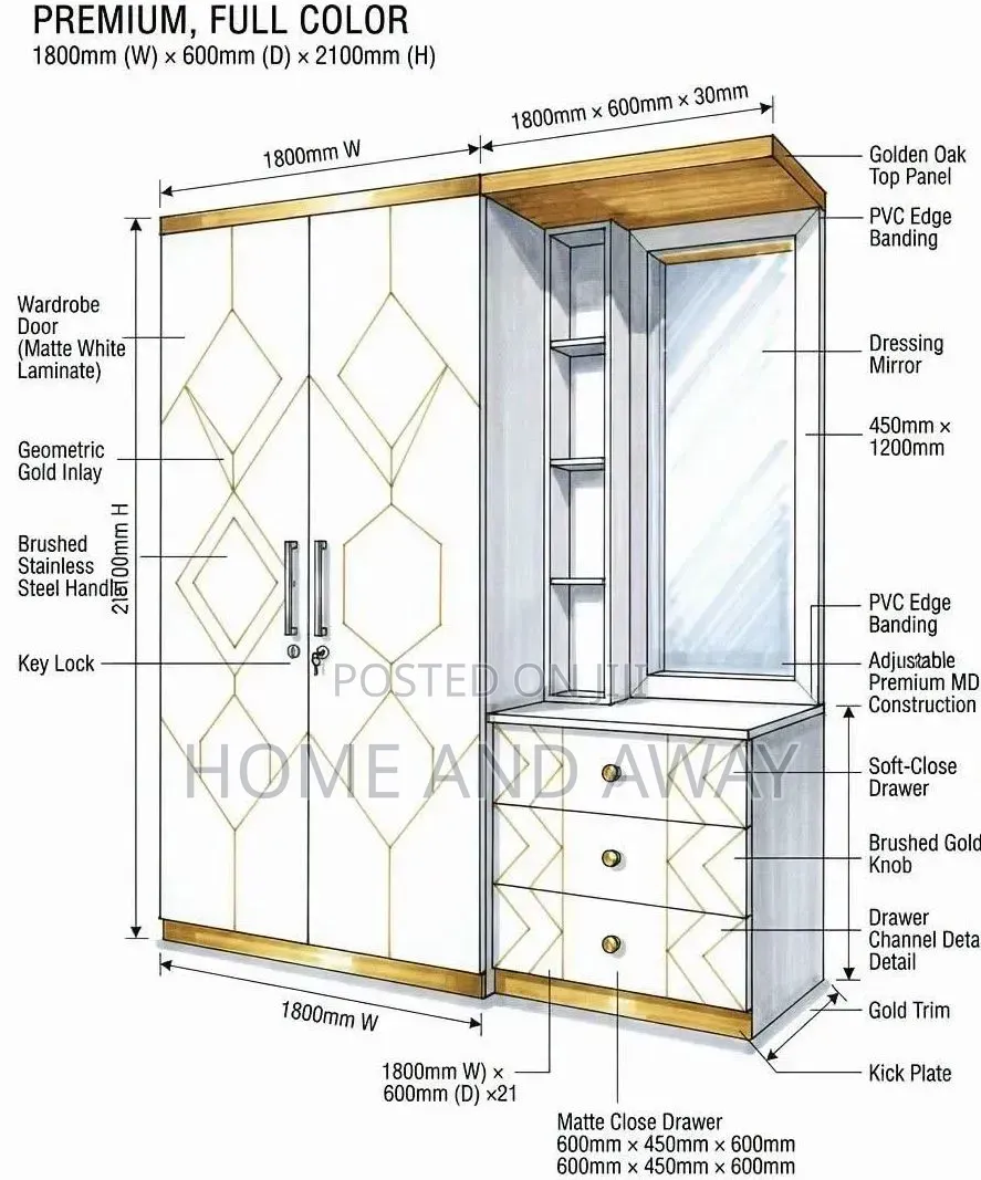 Wardrobes With Dressing Tables Cabinets in Any Colour From 1,800,000/-